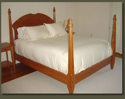 Our four poster cherry bed has solid 16/4 cherry legs and makes an elegant addition to any bedroom furniture