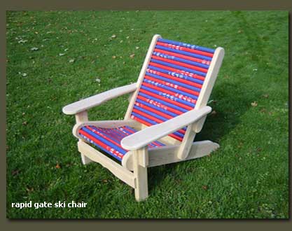 Our Rapid Gate Ski Chair is a unique piece of ski furniture made with recycled ski gates and Eastern White Cedar